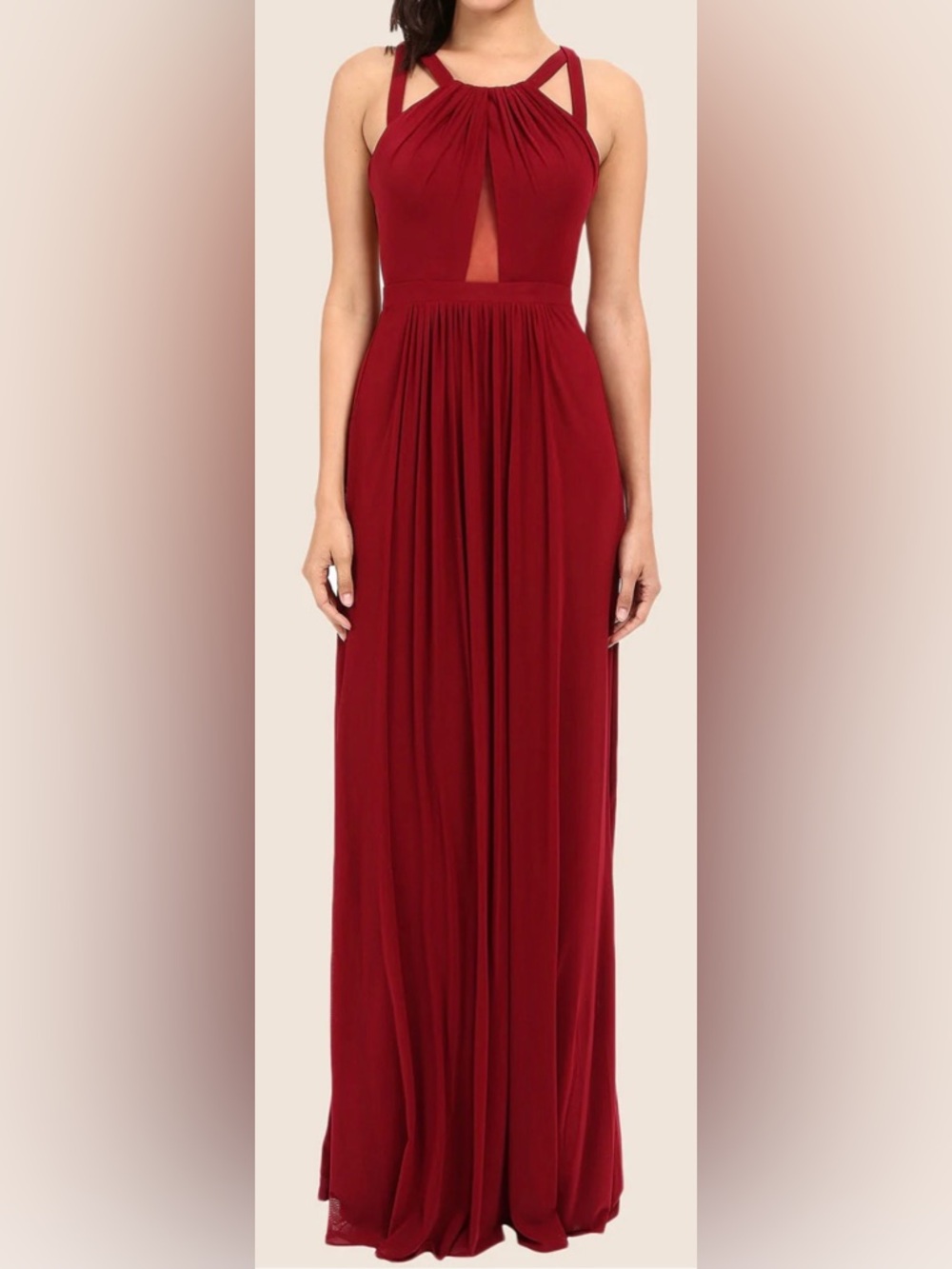 Faviana Wine Red Halter Maxi Dress